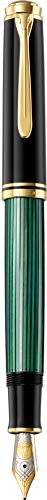 Pelikan Souverän M800 - Pluma estilográfica, plumín de punta media, diseño de rayas, color negro, verde y dorado