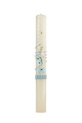Vela de Bautismo de Forma Semi-Ovalada con diseño único y acabado brillante. (Cord Blue)
