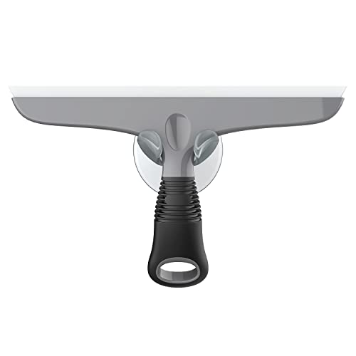 MR.SIGA - Rasqueta de Silicona Multiusos para Ventana, Cristal, Puerta de Ducha, Parabrisas de Coche, rasurador de Ventana Resistente, Incluye Gancho de Ventosa, 10 Pulgadas, Gris y Negro, 1 Paquete