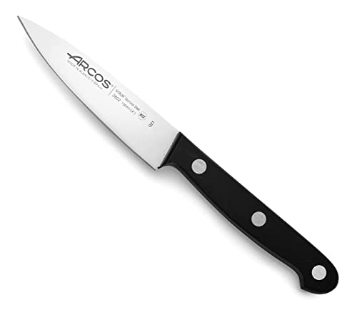 ARCOS Cuchillo Pelador 4 Pulgadas Acero Inoxidable, Cuchillo Profesional para Pelar Frutas y Verduras, Mango Ergonómico Polioximetileno y Hoja 100 mm, Serie Universal, Color Negro