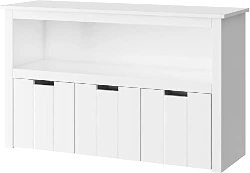 FOREHILL Armario Almacenaje para Guardar Juguetes, Mueble Almacenaje Madera, con 3 Cajones, con Ruedas, 1 Estante Abierto, Moderno, Blanco, 102×33×61.5cm