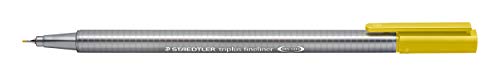 Staedtler 334-14 Rotuladores de colores brillantes de punta fina Triplus Fineliner. Punta revestida de metal, ergonómico, lavable - Pack de 10 marcadores de color mostaza.