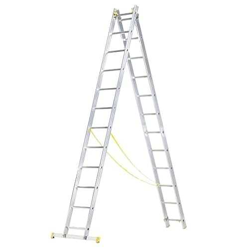 Escalera Aluminio 2 Tramos 9+9 Peldaños. Plegable, Antideslizante, Resistente