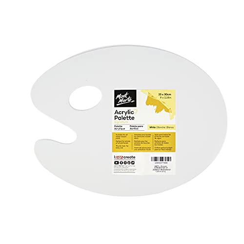 MONT MARTE Paleta Pintura para Acrilica – 23x30 cm – Paleta de Artista Ideal para Pintura Acrílica y Todas Las Pinturas al Agua – Paleta de Pintura Blanca con Agujero para el Pulgar