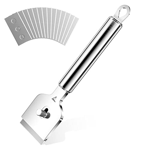 Gvolatee Rasqueta Vitroceramica con 14 Cuchillas de Repuesto, Multiusos Rascador, Rascavidrios Profesional, para Limpia Suelo, Horno, Placas de Inducción, Ventana, Pegamento de Coches, Calcomanías