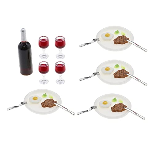 Juego de 33 piezas de comida en miniatura para casa de muñecas a escala 1:12, juguete de simulación de cocina, mini botella de vino, plato de copa de vino,vegetales para decoración de casa de muñecas