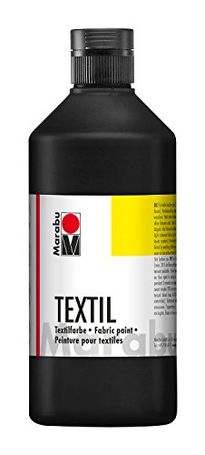 Marabu 17160075021 - Pintura textil negra 500 ml, pintura al agua para tejidos ligeros, lavable hasta 60°C, tacto suave, fácil de fijar con la plancha o al horno