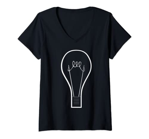 Mujer Dibujo antiguo de la bombilla Camiseta Cuello V