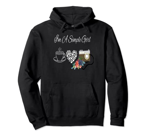Soy una chica sencilla perros café fotografía acuarela flores Sudadera con Capucha