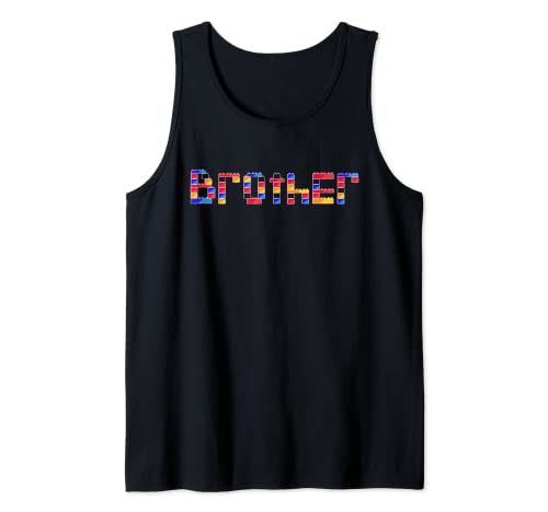 Dibujo a mano divertido constructor de ladrillos de bloque de hermano grande o pequeño Camiseta sin Mangas
