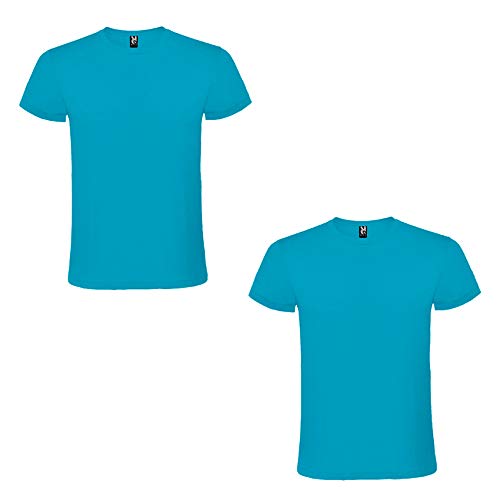 ROLY Turquesa Pack de 2 Camisetas de Manga Corta Color Cuello Redondo Doble, S para Hombre