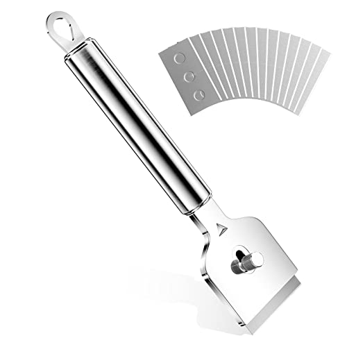 Relota Rasqueta Vitroceramica con 14 Cuchillas de Repuesto, Multiusos Rascador, Rascavidrios Profesional, para Limpia Suelo, Horno, Placas de Inducción, Ventana, Pegamento de Coches, Calcomanías