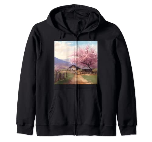 Dreamy Sakura Whispers - Pintura de paisaje rosa pastel Sudadera con Capucha