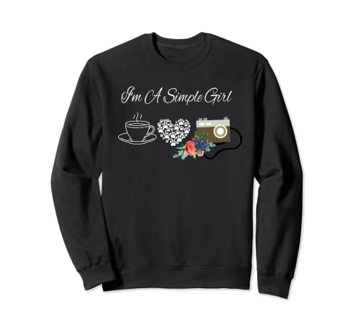Soy una chica sencilla perros café fotografía acuarela flores Sudadera