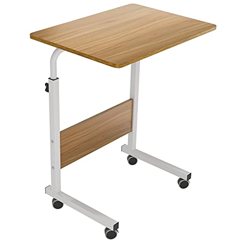 DlandHome 60 * 40 cm Ajustable Mesa de Ordenador Portatil con Ruedas Sofá Mesa Mesas de Centro, Roble