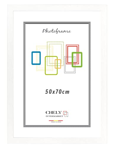 Chely Intermarket | 15B1C | Marco de Fotos Grande 50x70cm (Blanco) MOD-254 Hecho de Madera | Ancho de Bastidor 1,20cm Acabado Elegante | Marco para títulos y certificados.(254-50x70-1,60)