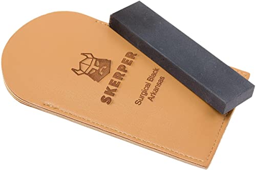 Skerper Arkansas Piedra de Afilar de Bolsillo NAPO30 Surgical Black Arkansas en Estuche de Cuero