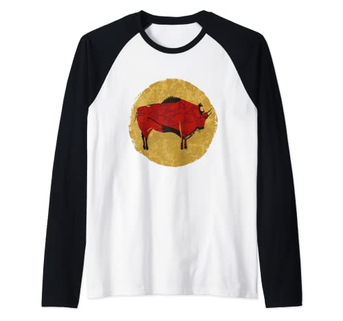 Bisonte cueva pintura Altamira arte prehistórico Camiseta Manga Raglan