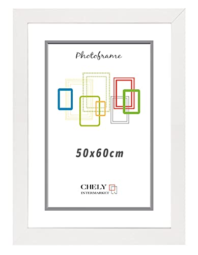 Chely Intermarket | 29B1D | Marco de Madera 50x60cm (Blanco) MOD-204 | Estilo Vintage | Marco de Fotos para decoración de casa | Fotografías de Boda | Fotos de Paisajes (204-50x60-1,40)
