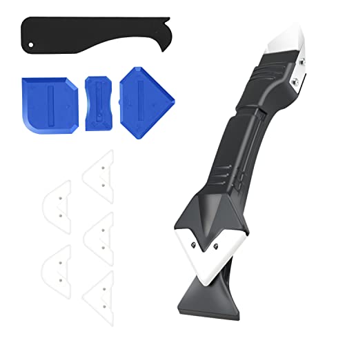 1 Juego de herramientas removedoras de silicona tres en uno, con raspador de pegamento de 4 piezas, herramienta de sellado de silicona,adecuado para cocina, baño (5 raspadores de repuesto)