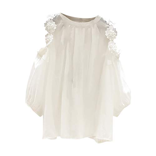 Apliques Half O-Neck Moda Hombro Mujeres Tops Loove Cold Sleeve Solid Women's Blusa Blousse, blanco, XL