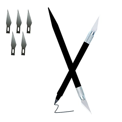 Bisturíes Bellas Artes,Bisturi,Cutter Precision,Bisturi Quirurgico,Papel Cutter Pen,Cuchillo de Pluma Doble Cabeza,se Puede Escribir o Tallar,5 cuchillas de repuesto,Oficina y Doméstico Bricolaje