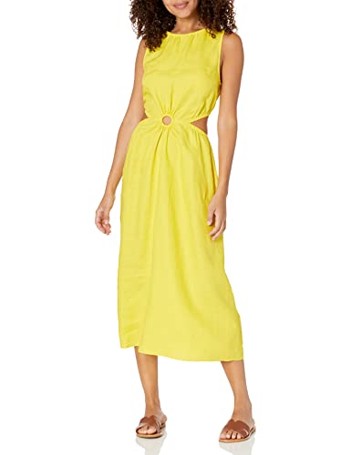 The Drop Vestido Sade Midi Cut Out de Lino con Detalle de Anilla para Mujer, Limón, XS