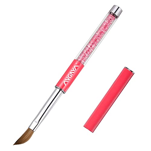ANGNYA Pincel de Acrílico para Uñas, Tamaño 8, Pincel Profesional Para Uñas Para Aplicación Acrílica con Mango de Metal con Diamantes de Imitación Rosa (Rosa)