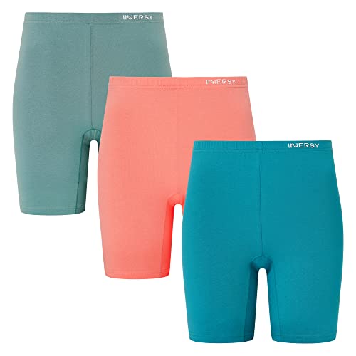 INNERSY Bragas Pantalon Mujer Algodon Leggings Cortos Antiroces Pantalones Debajo de Vestidos Pack de 3 (XL, Naranja/Verde/Turquesa)