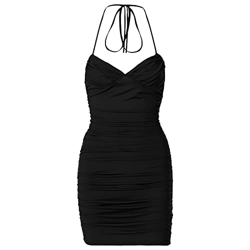 OCCOKO Vestidos sin Respaldo para Mujer sin Mangas con Mini Vestido Sexy Sin Mangas Ir De Te Madame, Negro , M