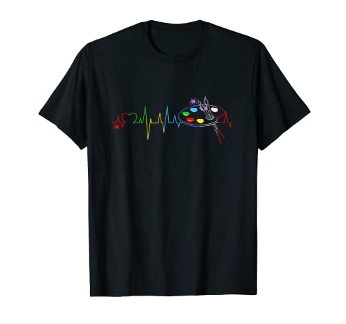 Paleta de pinceles de pintura con latido del corazón divertido artista pintor dibujo Camiseta