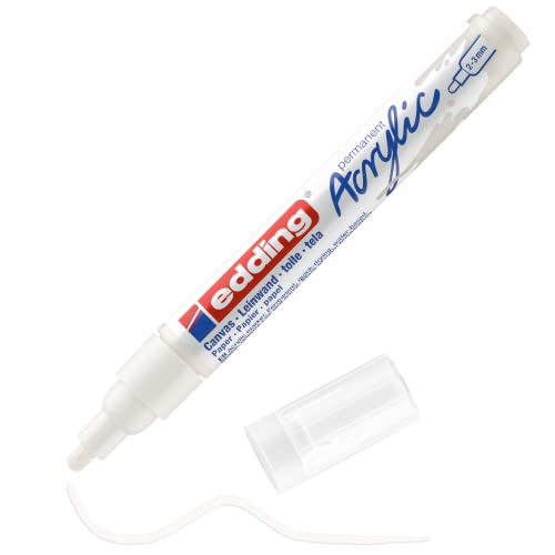 edding 5100 marcador acrílico de trazo medio - blanco - 1 rotulador acrílico resistente al agua - punta redonda 2-3 mm - pintura acrílica para lienzo, papel kraft, madera y piedra