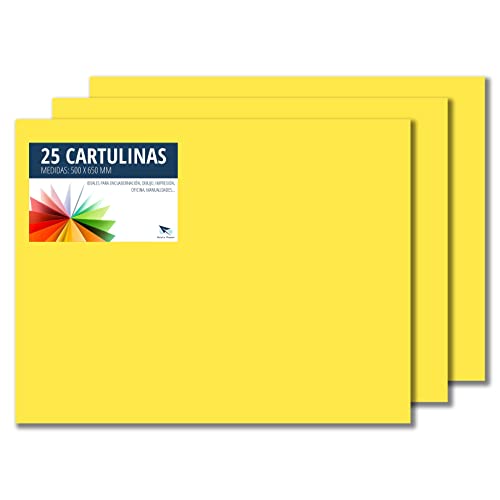 Raylu Paper® - Cartulinas 50x65cm, 25 Unidades, 180g/m². Cartulinas 50 x 65 cm de colores ideales para manualidades, oficina, dibujo, papiroflexia (Amarillo Limón)