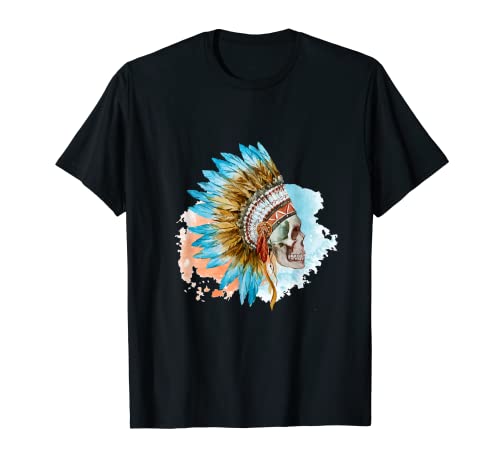 Cráneo Tatuaje Camisa Acuarela Étnico Nativo Camiseta