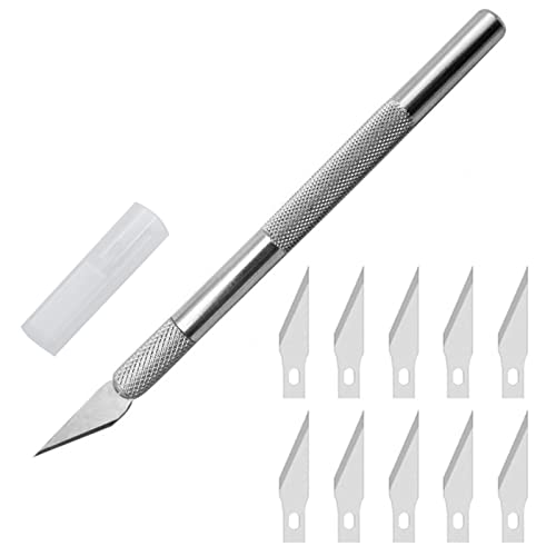 Yoezuo Cuter Manualidades Precision, Cutter Modelismo Profesional de Acero Inoxidable con 10 Cuchillas de Recambio, Cuchillo Artesanal para Cortar y Tallar