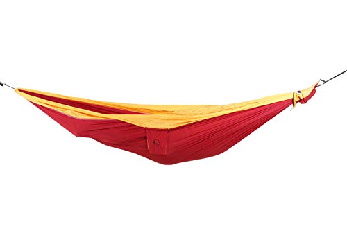 Ticket To The Moon Hamaca Original Liviana, 1-2 Personas, Comercio Justo y Hecho a Mano, BORGOÑA/Amarillo Oscuro, para Viajes, Camping y Uso Cotidiano, XL 3.2 * 2m, 600g, Seda de paracaídas