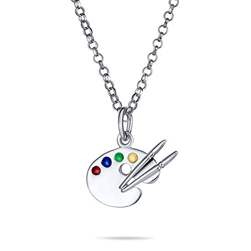 Pintor Dibujo Multicolor Esmalte Futuro Artista Paleta Arte Pincel Colgante Collar Para Adolescente Arte Maestro Mujeres .925 Plata De Ley