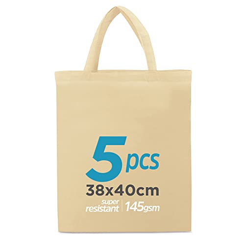 5 Bolsa de tela para la compra con 2 asas cortas 38 x 42 cm color natural | sin imprimir | Bolsas de algodón para pintar | bolsa de tela | Tote Bag, Bolsa Compra, Saco Tela, Bolsas Manualidades