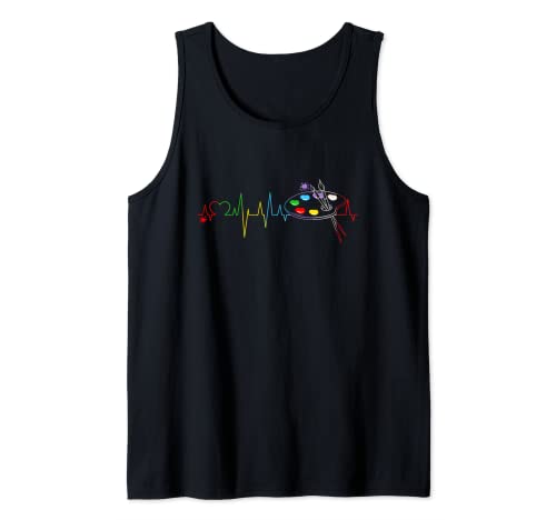Paleta de pinceles de pintura con latido del corazón divertido artista pintor dibujo Camiseta sin Mangas