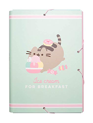 Carpeta solapas Pusheen Foodie collection - Carpeta A4 - Carpeta clasificadora escolar / Carpeta portafolios - Carpeta clasificadora cartón - Carpeta gomas A4 - Vuelta al cole
