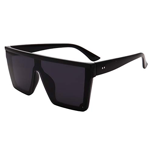 FOURCHEN Gafas de sol cuadradas de gran tamaño para mujeres y hombres, a la moda, con parte superior plana, con marco, Completamente negro.