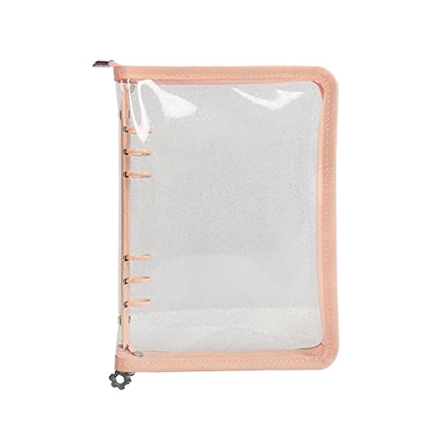Tainrunse Cuaderno de hojas sueltas transparentes con 6 anillas, tamaño A6, color rosa claro