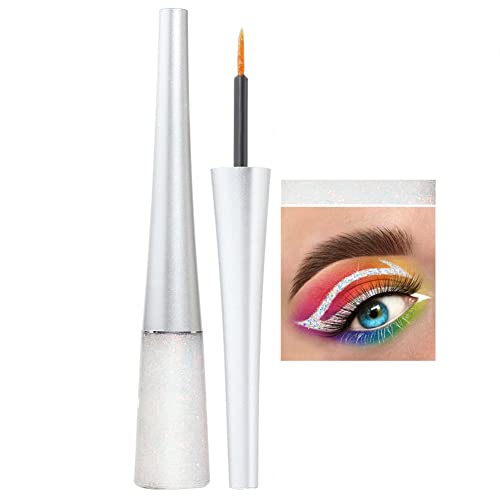 Glitter para Ojos,Lucoss Lápiz Delineador de Ojos Waterproof Líquido,Eyeliner Colores Brillantes Plata/Blanco/Azul/Púrpura/Marrón/Amarillo/Rojo (Blanco)
