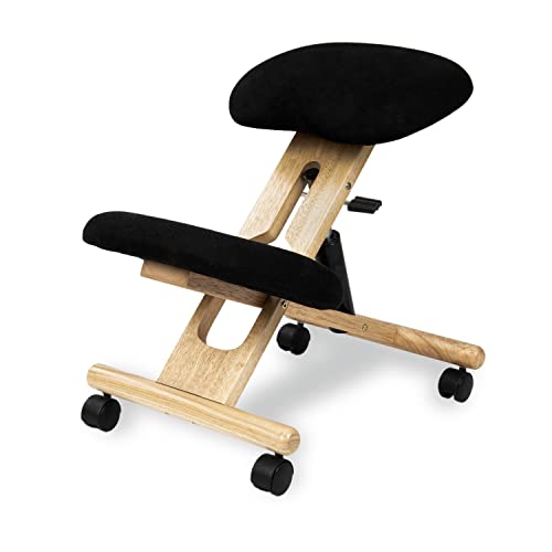 duehome | Silla de Oficina Ergonomica, Silla de Escritorio, Modelo Flip, Acabado en Color Negro y Madera, Medidas: 46 cm (Ancho) x 68 cm (Fondo) x 52-62 cm (Alto)