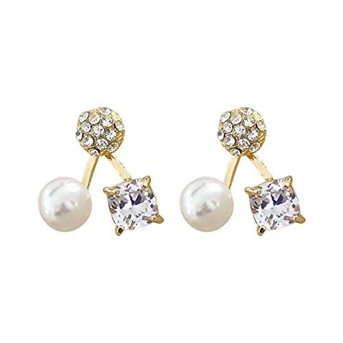 Luo-yes Pendientes de perlas cuadradas con microzirconia para chicas adolescentes Pendientes de piercing minimalistas Pendientes de Resina Cabello Humano Acortar