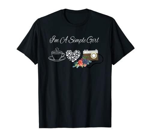 Soy una chica sencilla perros café fotografía acuarela flores Camiseta