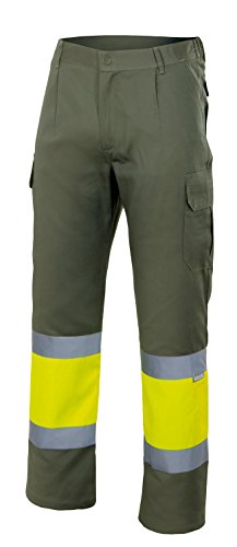 VELILLA 157; Pantalón bicolor multibolsillos AV; color Verde Caza y Amarillo Flúor; Talla L