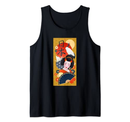 Arte Japonés Pintura Geisha Tradicional Gráfico Estético Camiseta sin Mangas
