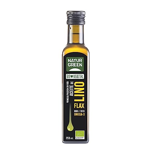NaturGreen - Aceite Lino Bio, 100% Aceite de Semillas de Lino Ecológico, Rico en Omega-3, Primera Presión, 250 Mililitros