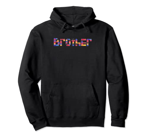 Dibujo a mano divertido constructor de ladrillos de bloque de hermano grande o pequeño Sudadera con Capucha